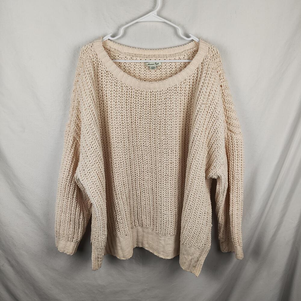 American Eagle Sweater Womens Medium White Open Knit Scoop Neck Pullover Relaxed
